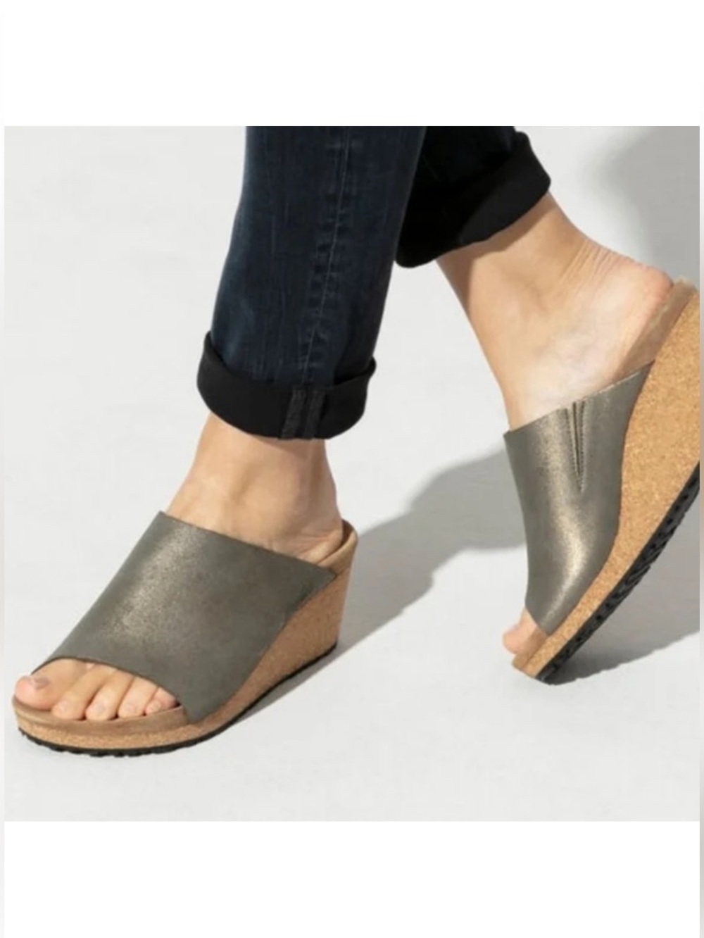 NWOT Papillio Birkenstocks metallic Wide Strap Wedge Slide size 39